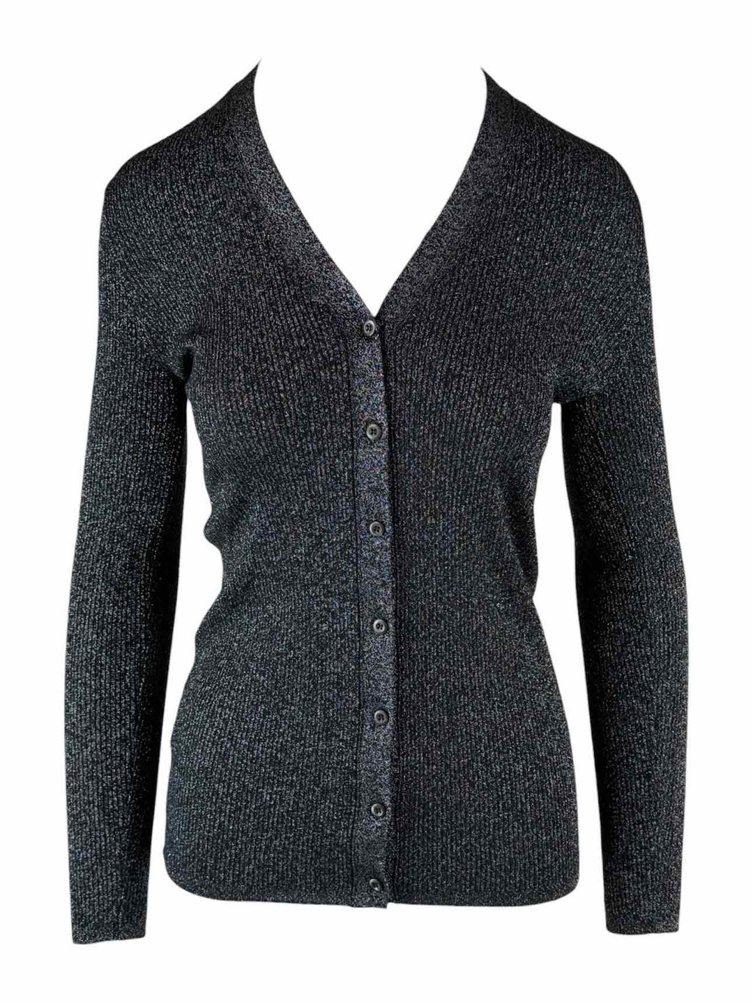 Prada Size 42 2019 Wool & Silk Ribbed Sparkle Cardigan
