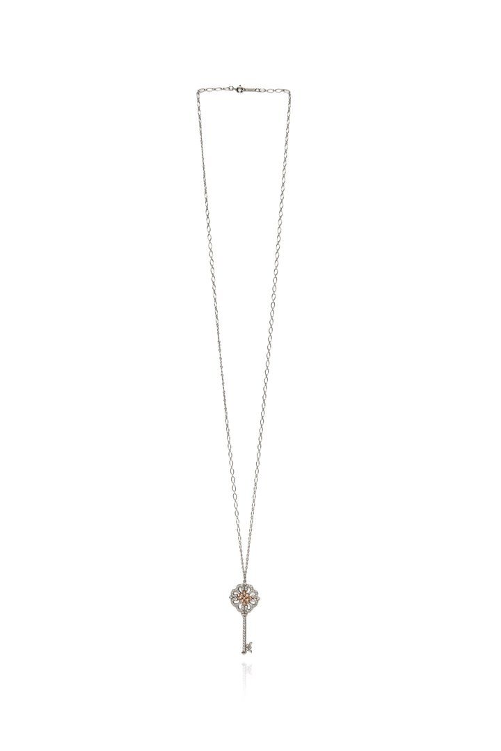 Tiffany & Co Platinum & 18K Rose Gold Diamond Enchant Primrose Key Necklace