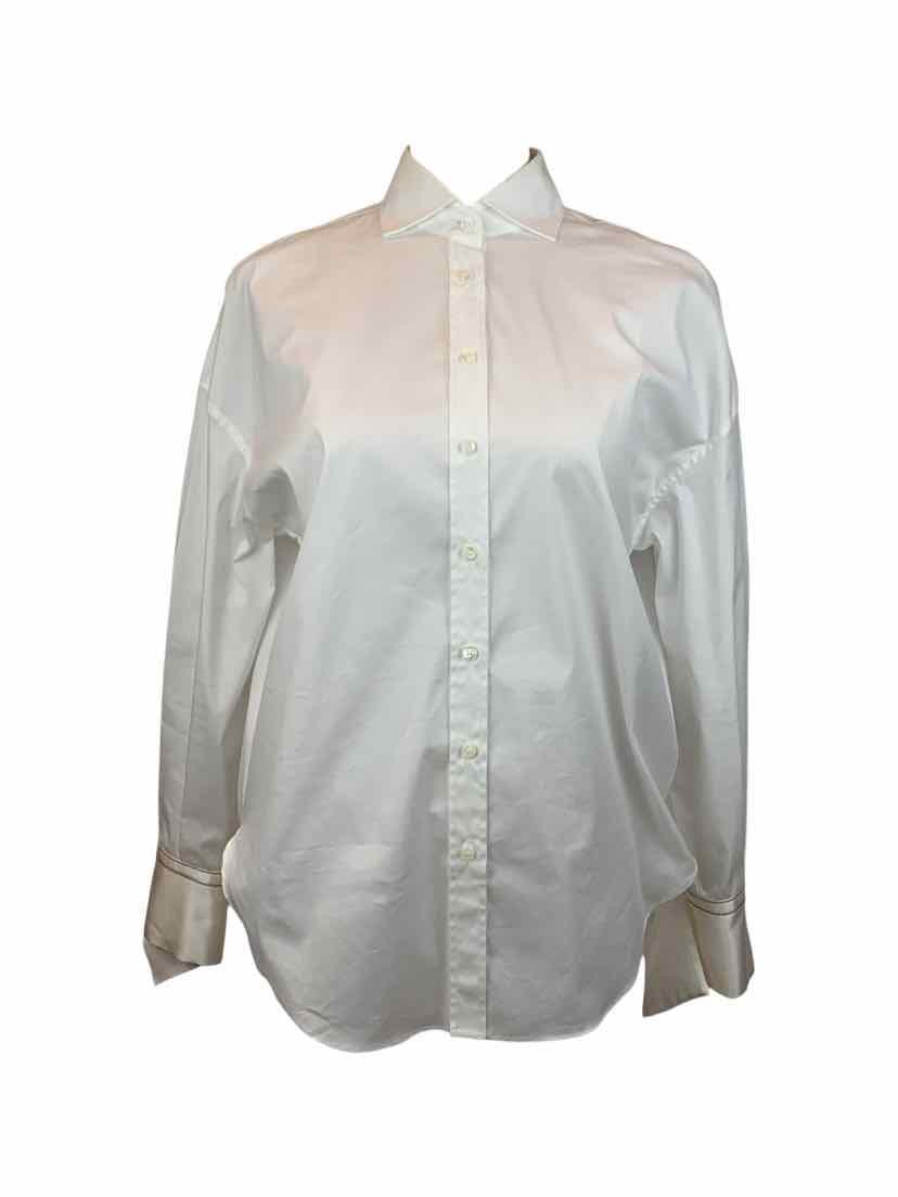 Brunello Cucinelli Size XS White Blouse w/ silk embellished cuffs