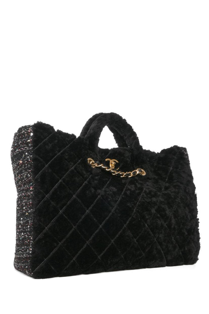 Chanel 2020 Shearling Sequin Tweed Shopper Tote