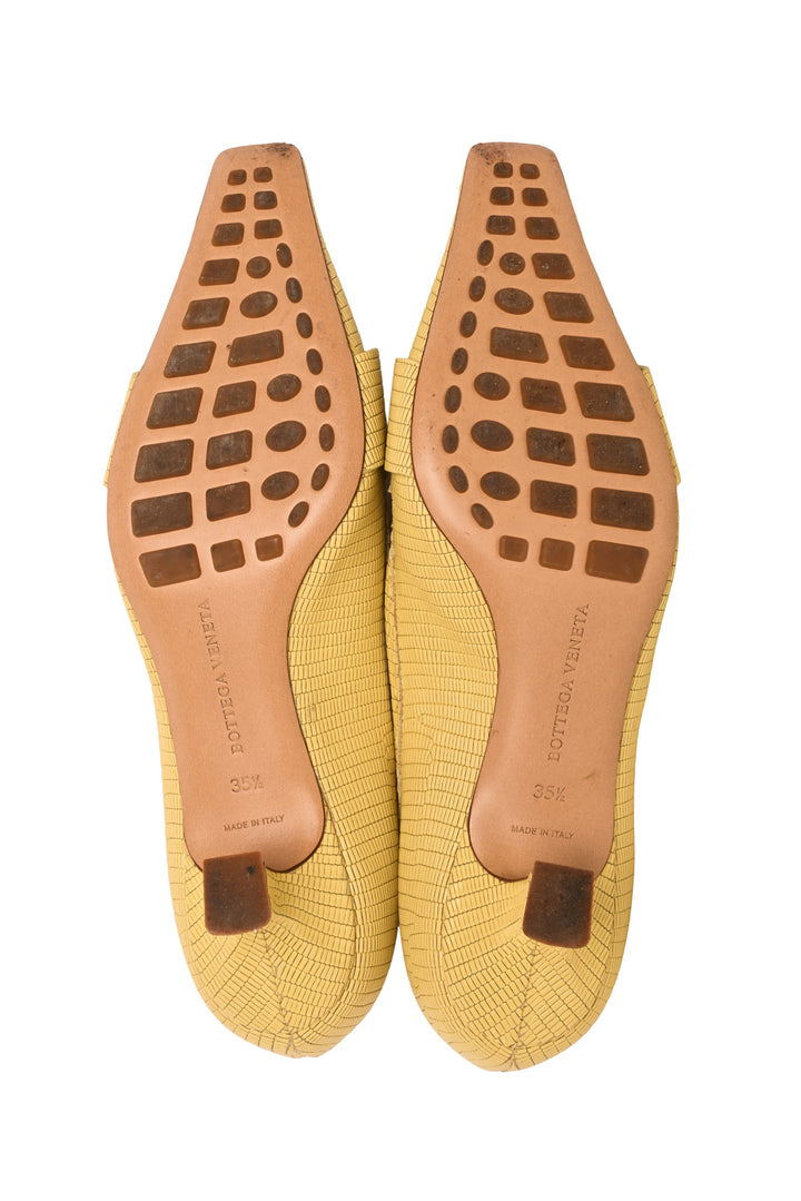 Bottega Veneta Size 35.5 Lizard-Embossed Leather Madame Heeled Loafers