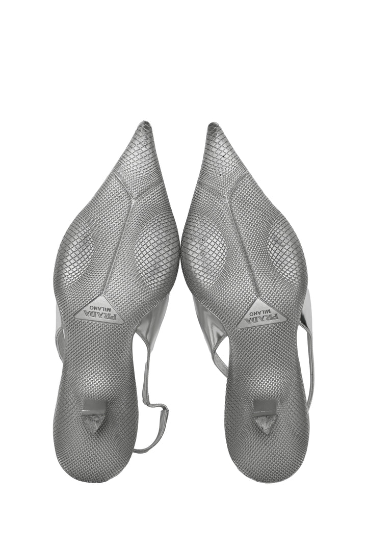 Prada Size 36 Triangle Logo Patent Leather Slingback Pumps