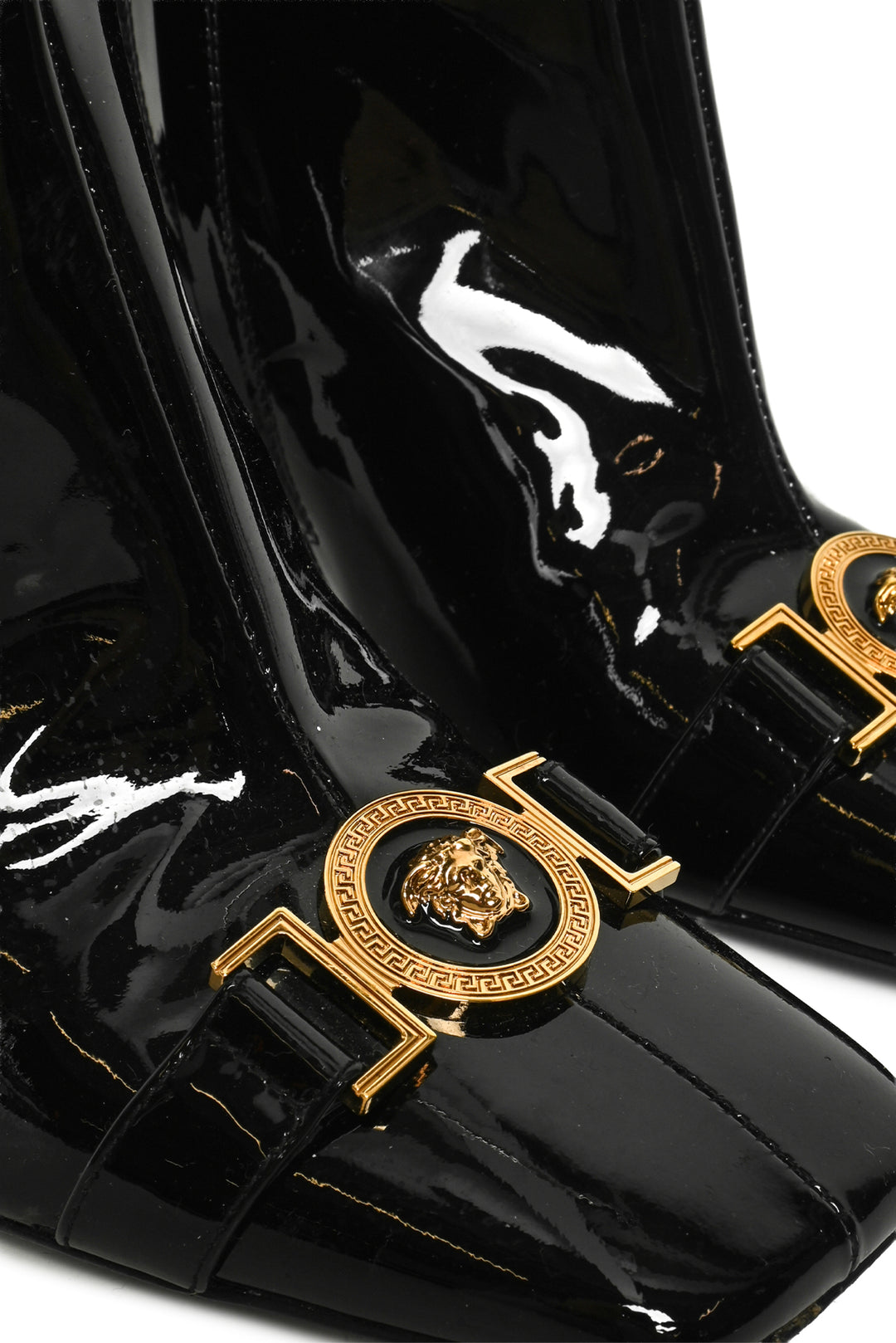 Versace Size 39 Medusa Head Buckle Patent Ankle Boots