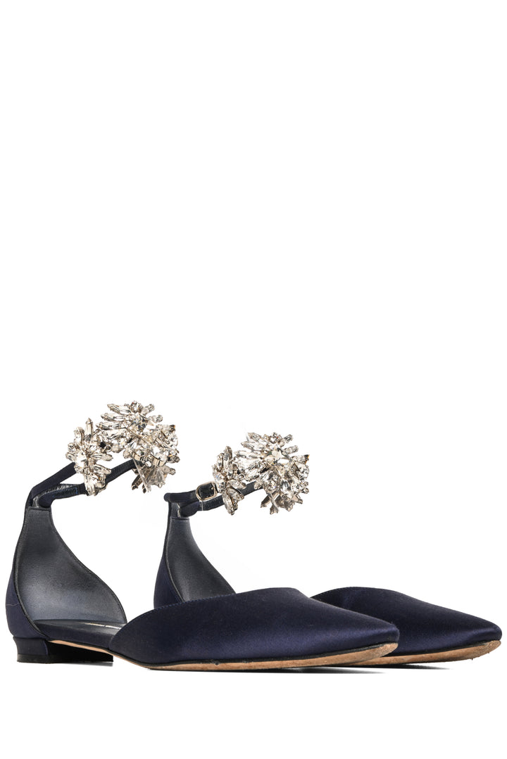 Manolo Blahnik Size 34 Crystal Embellished Sicaria Ankle Strap Ballet Flats