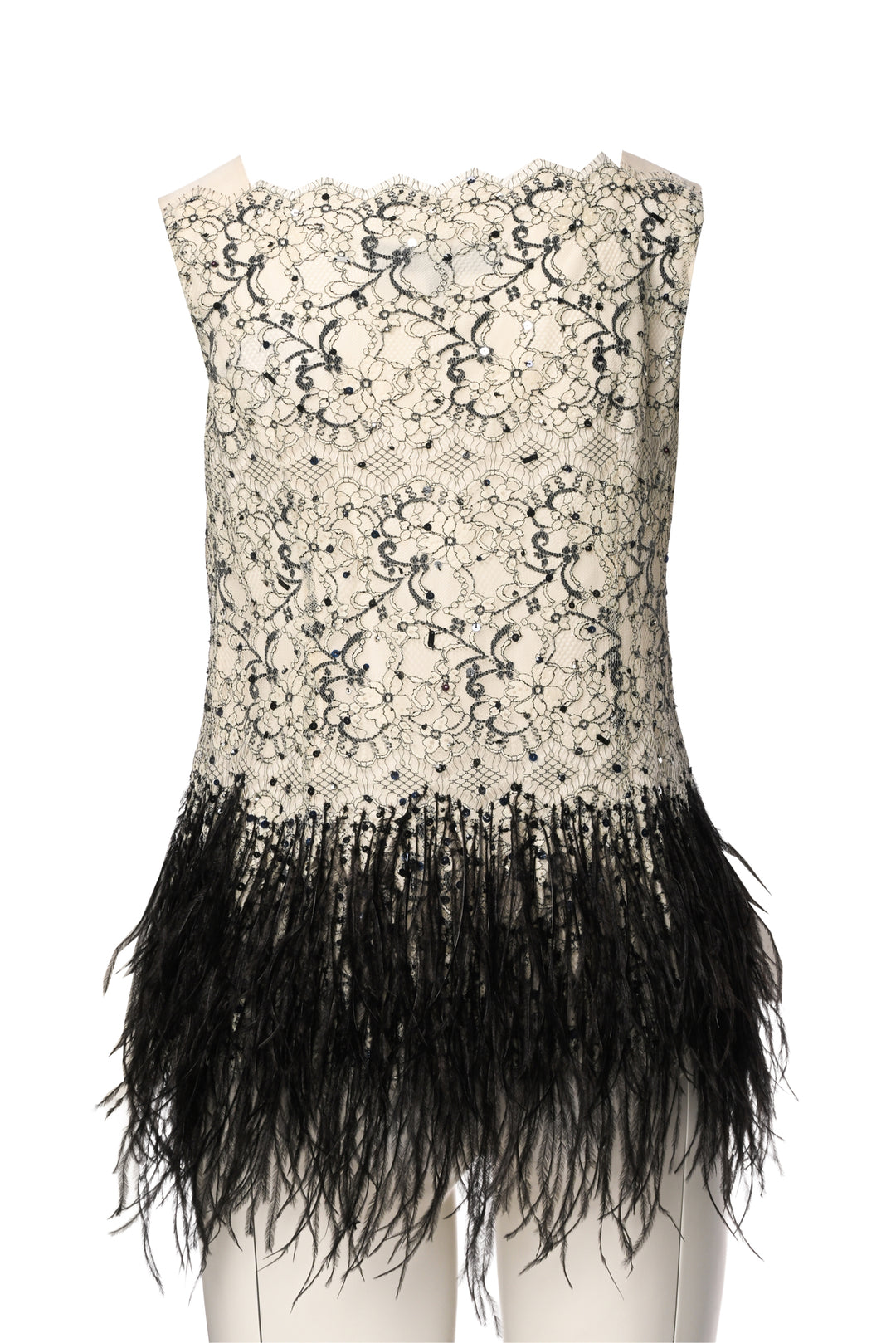 Carolina Herrera Size 4 Lace, Sequin & Feather Top