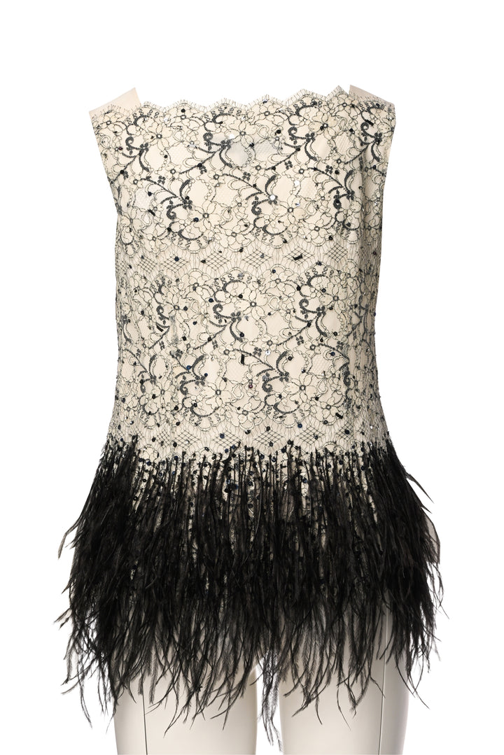 Carolina Herrera Size 4 Lace, Sequin & Feather Top