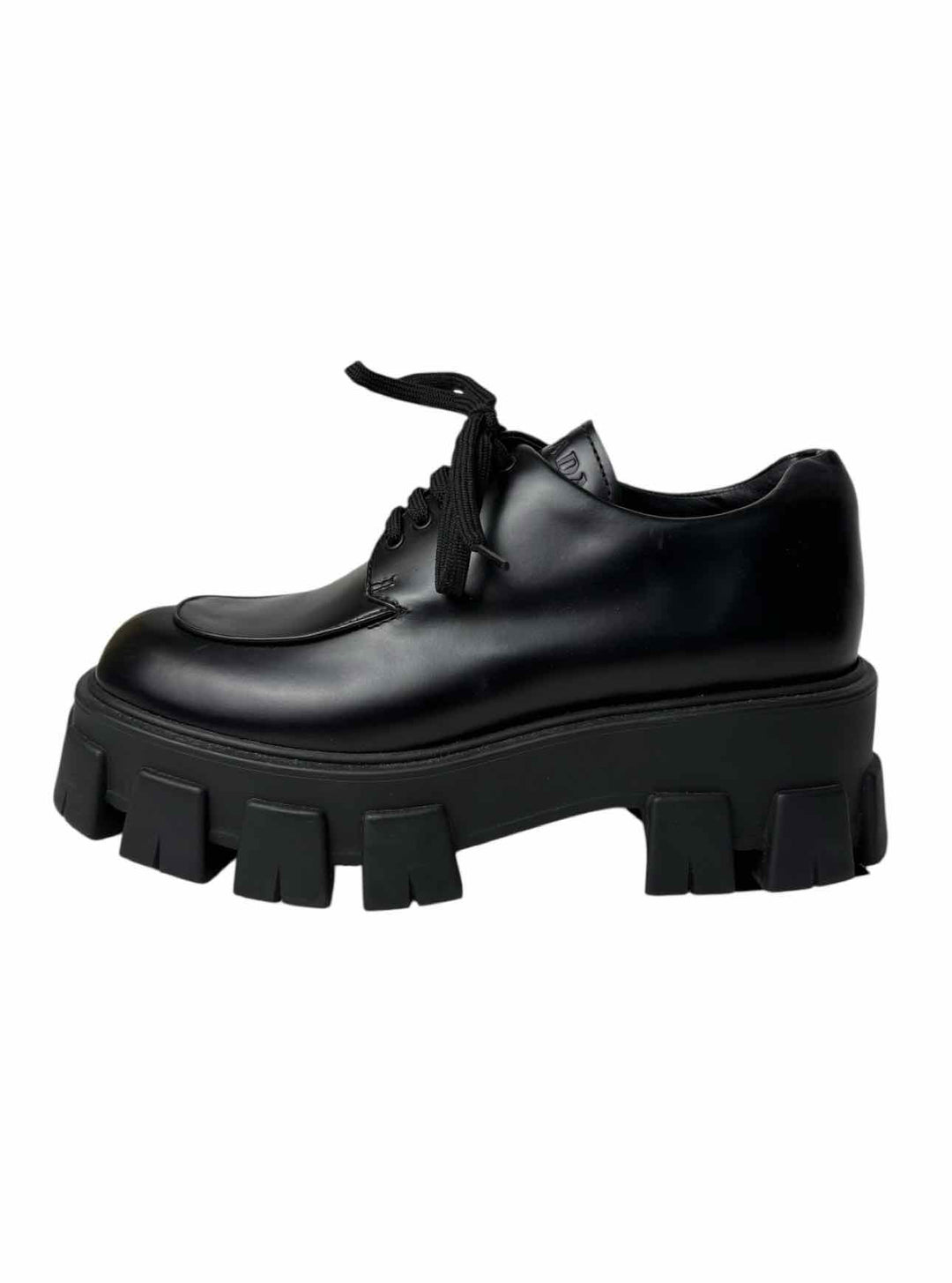 Prada Size 38 Monolith Brushed Leather Platform Derby Shoes