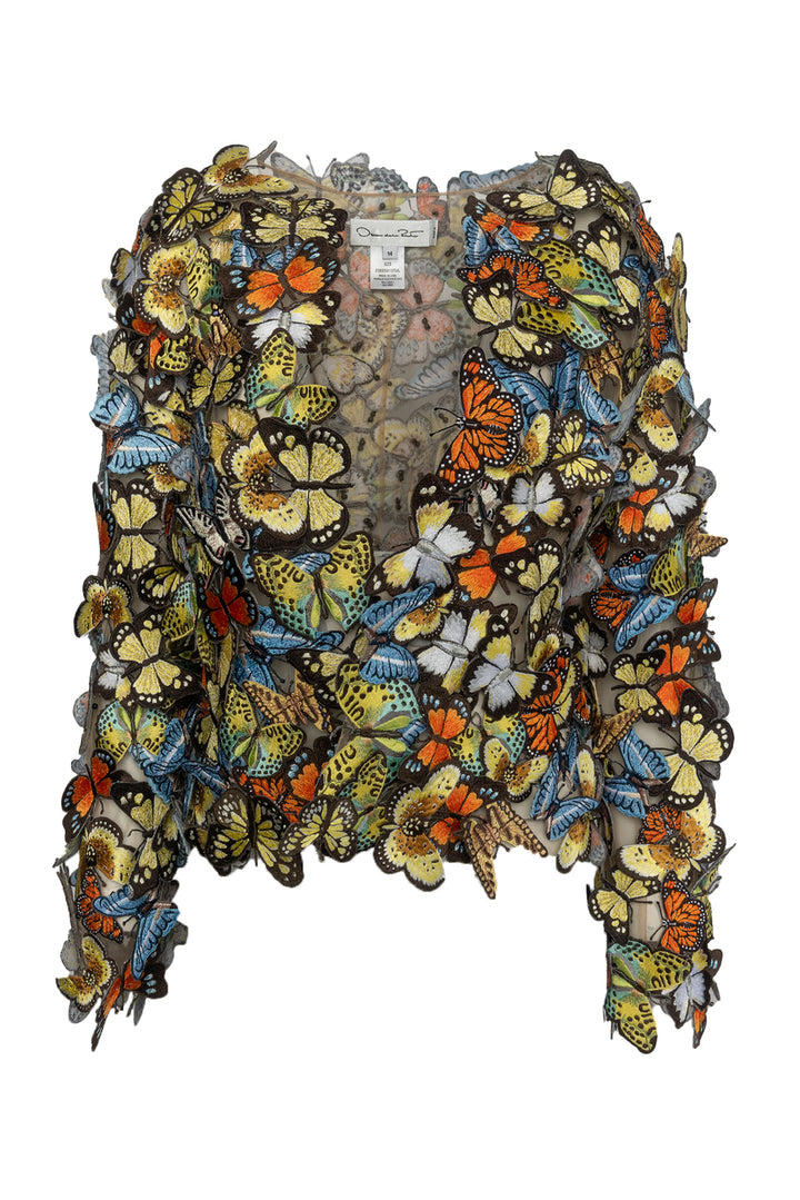 Oscar De La Renta Size 14 Threadwork Butterfly AppliquÃ© Jacket