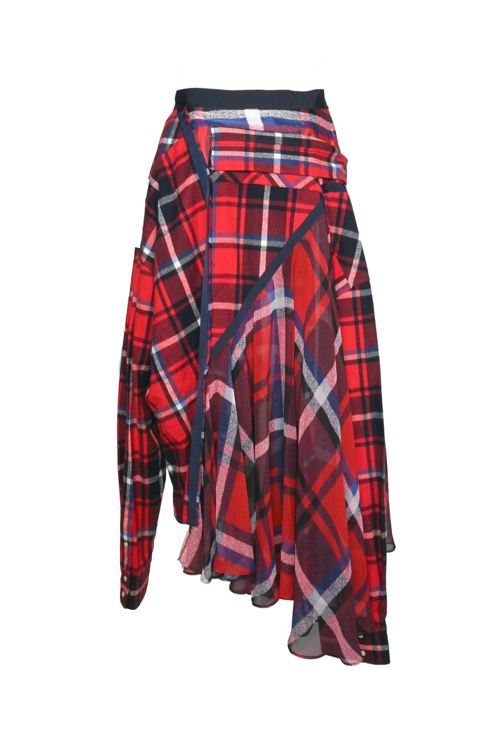 Sacai Size 2 Asymmetrical Plaid Shirt Skirt