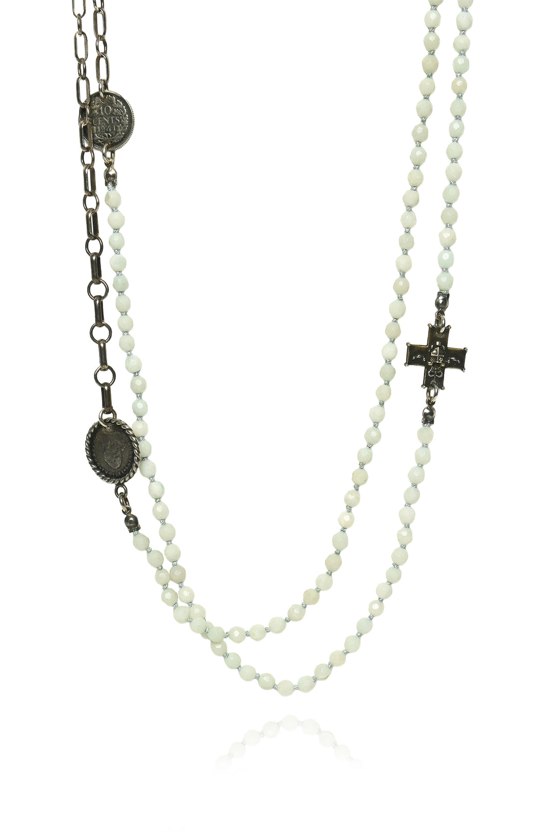 Shereen De Rousseau Beaded Silver Coin Necklace