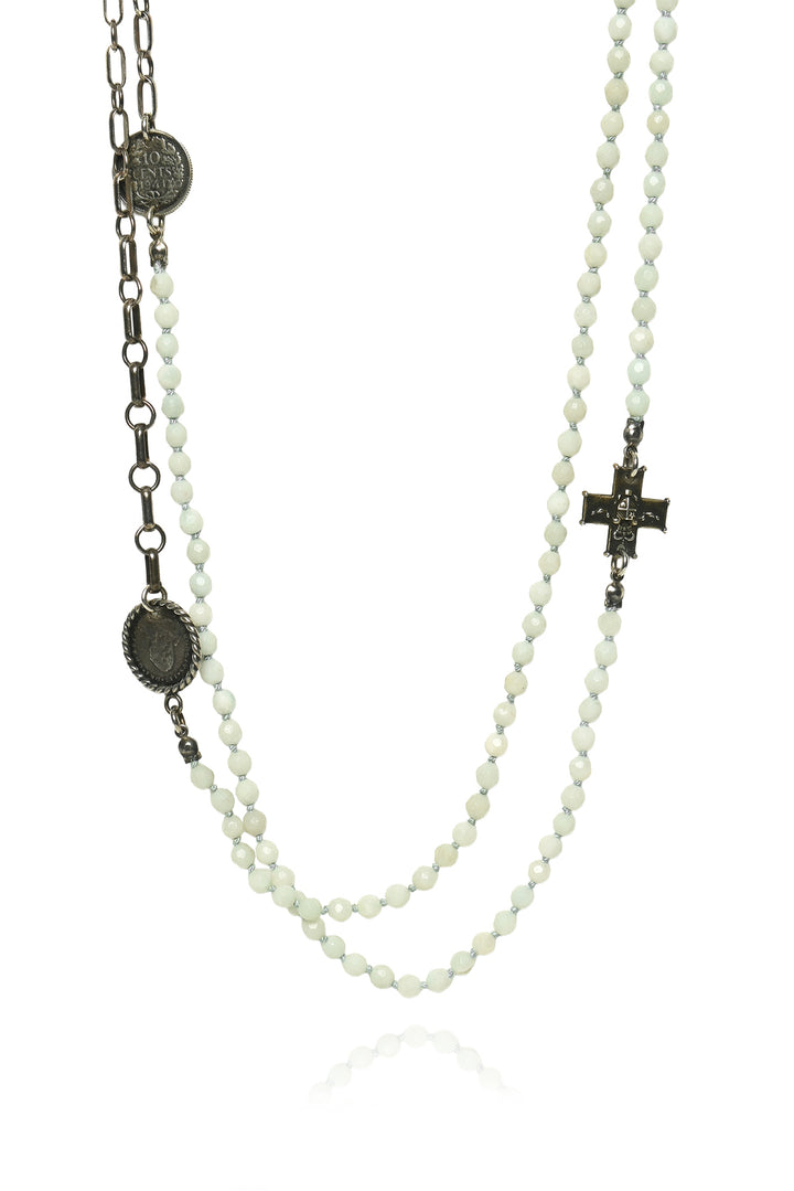 Shereen De Rousseau Beaded Silver Coin Necklace