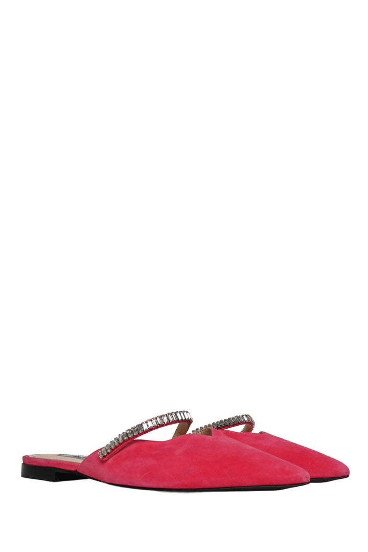 Prada Size 38 Suede Crystal Embellished Mules
