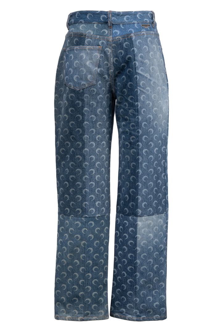 Marine Serre Size L FW20 Moon Print Regenerated Panel High-Rise Jeans