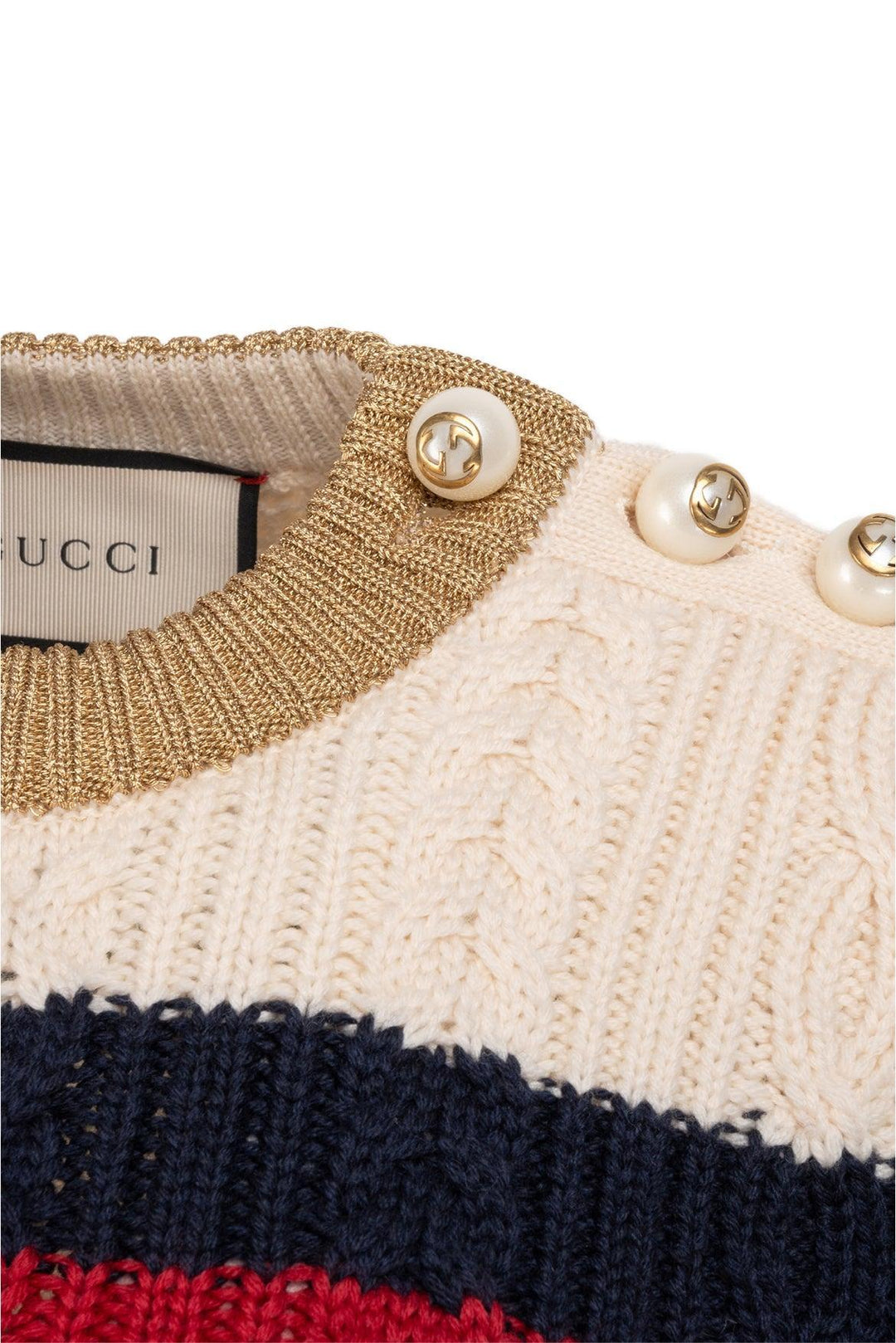 Gucci Size M Fall/Winter 2017 Metallic Ribbed Striped Cableknit Sweater