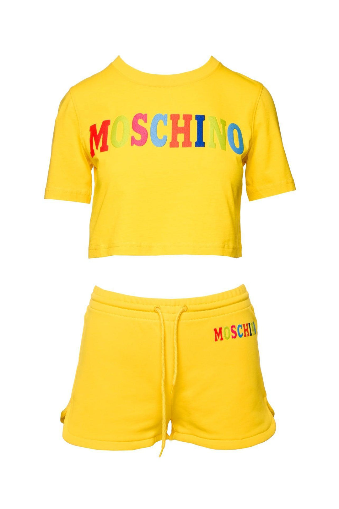 Moschino Couture Size XS Rainbow Logo Crop T-shirt & Mini Short Set