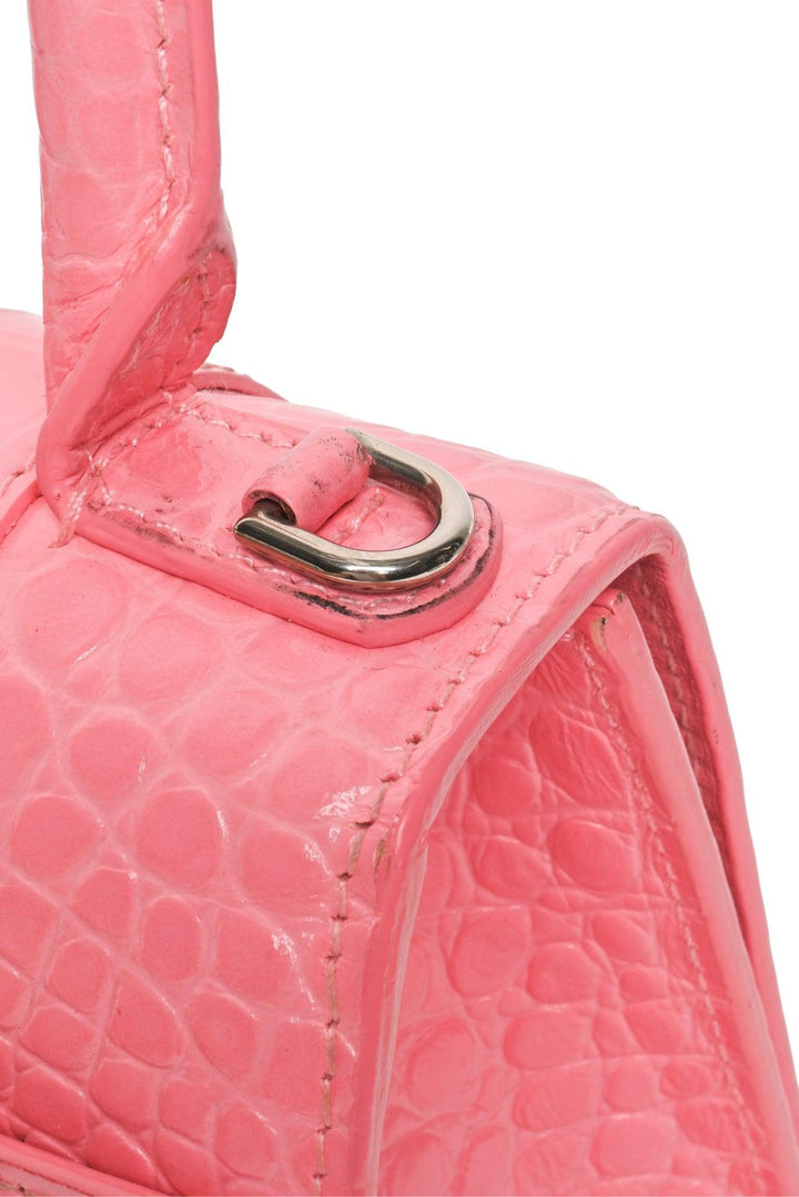 Balenciaga Small Hourglass Crocodile Embossed Leather Top Handle Crossbody