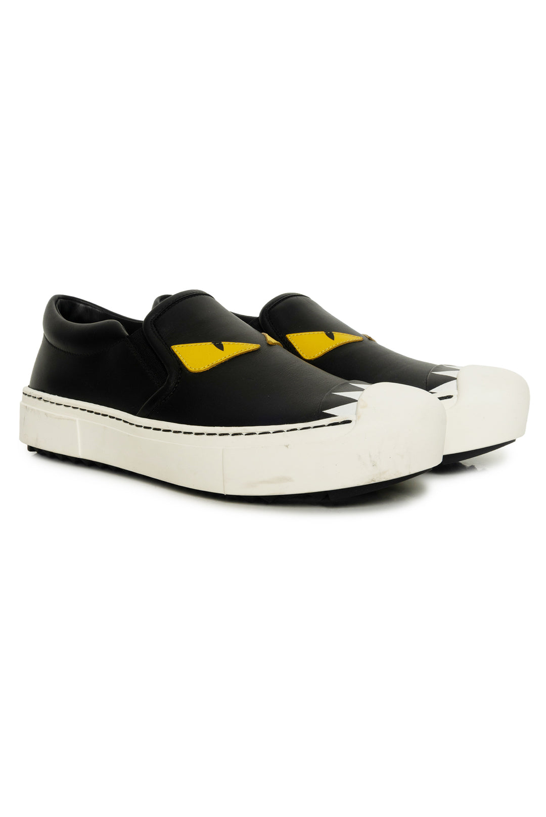Fendi Size 35 Monster Motif Leather Slip-On Sneaker