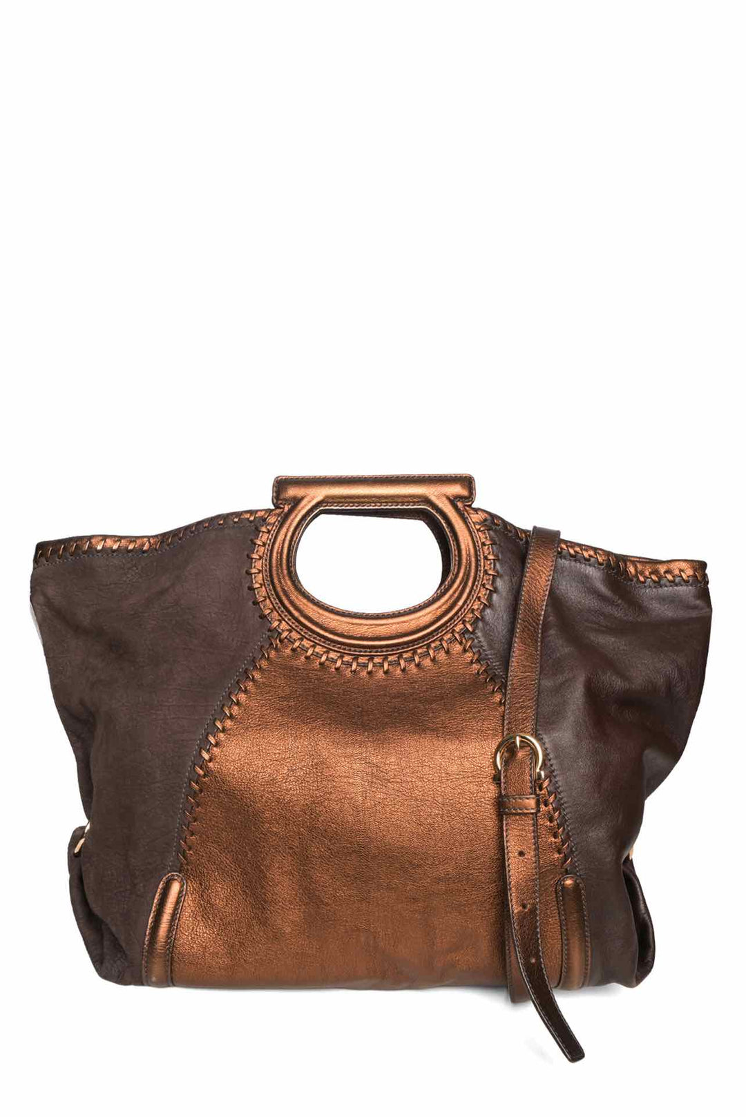 Ferragamo Gancini Metallic Top Handle Tote