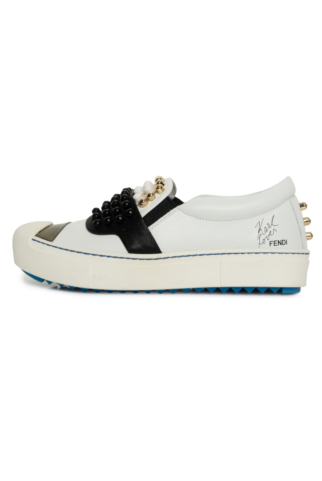 Fendi Size 35 Karl Loves Fendi Studded Leather Slip-On Sneaker