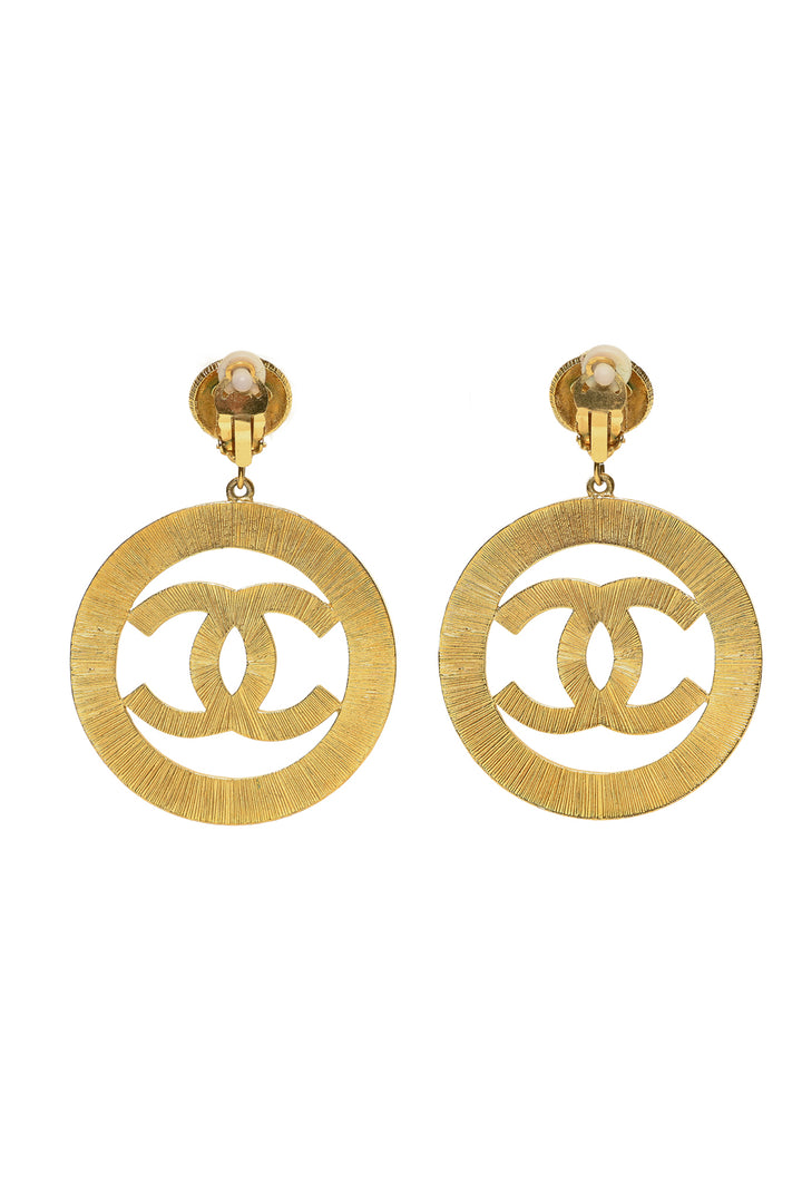 Chanel Vintage Large Interlocking CC Logo Clip On Earrings