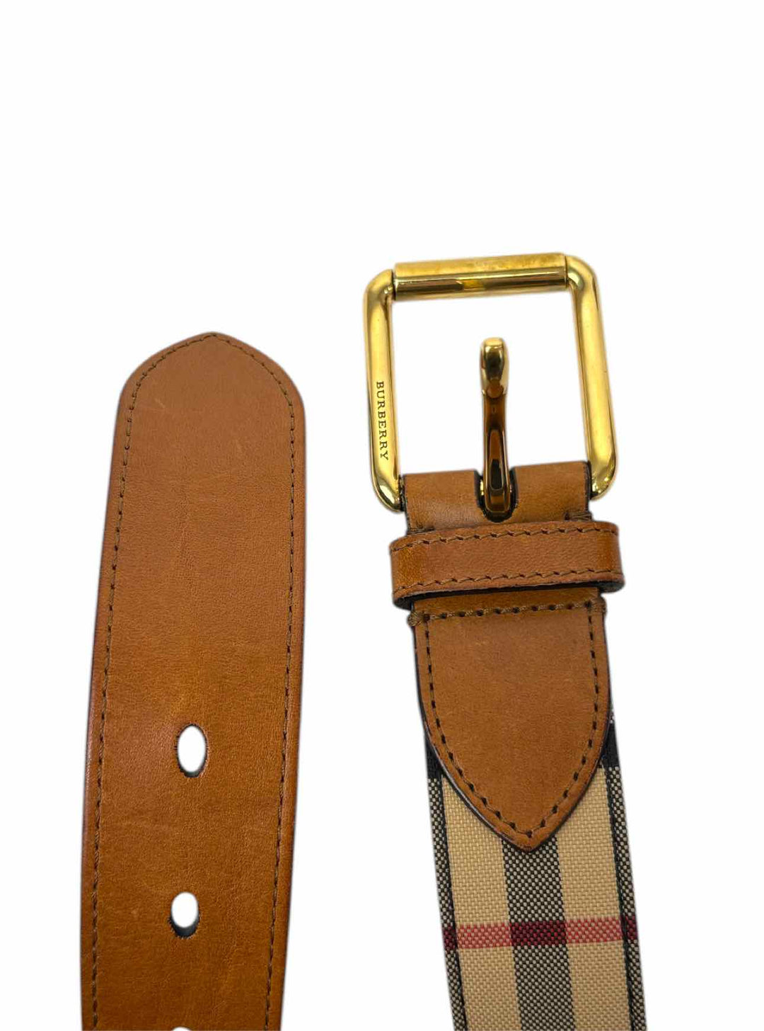 Burberry Size 40 Canvas & Leather Plaid Belt
