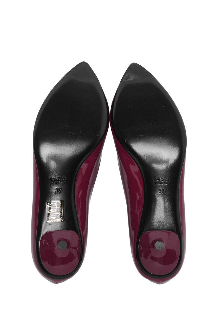 Gucci Size 37 Patent Horsebit Kitten Pumps