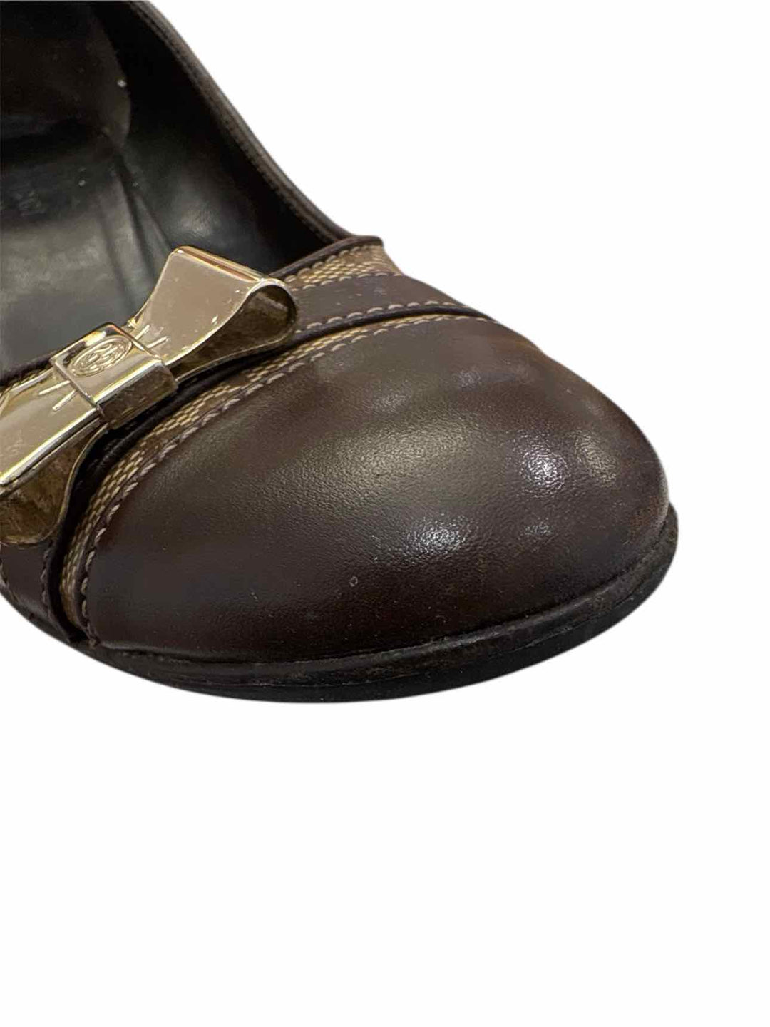 Gucci Size 6 GG Logo Coated Canvas & Leather Pumps