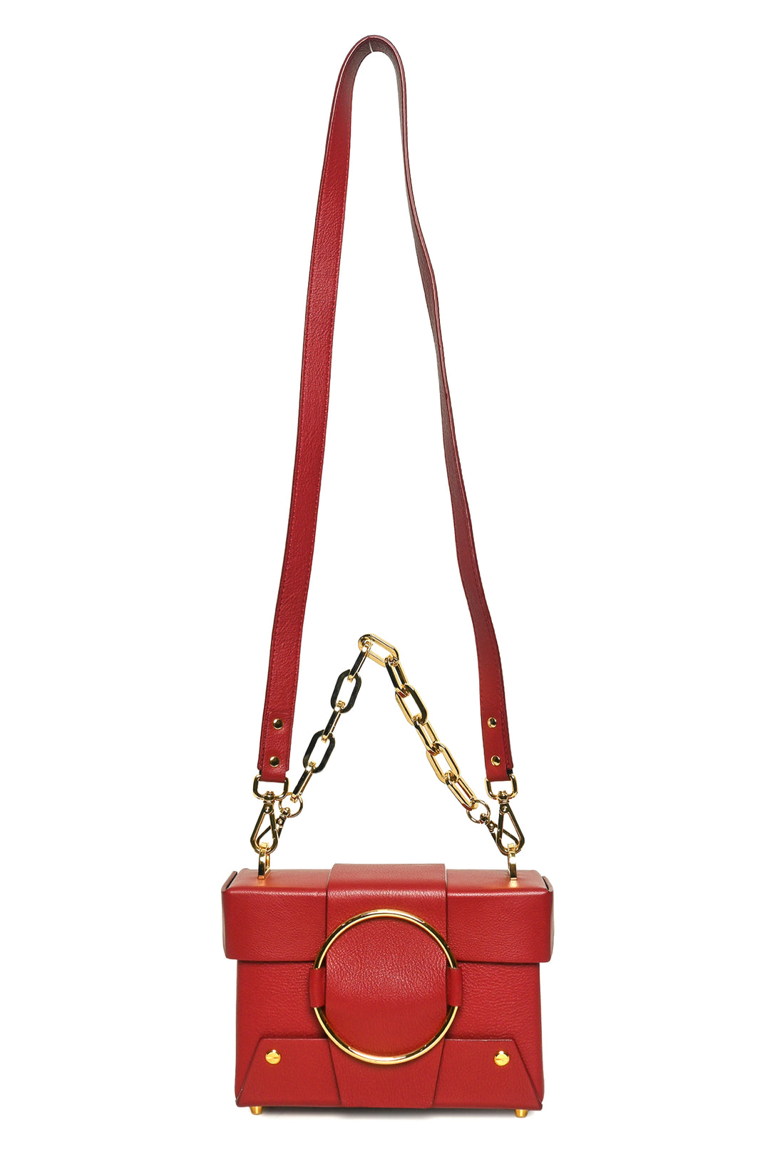 YUZEFI Asher Box Chain Top Handle Leather Crossbody Bag