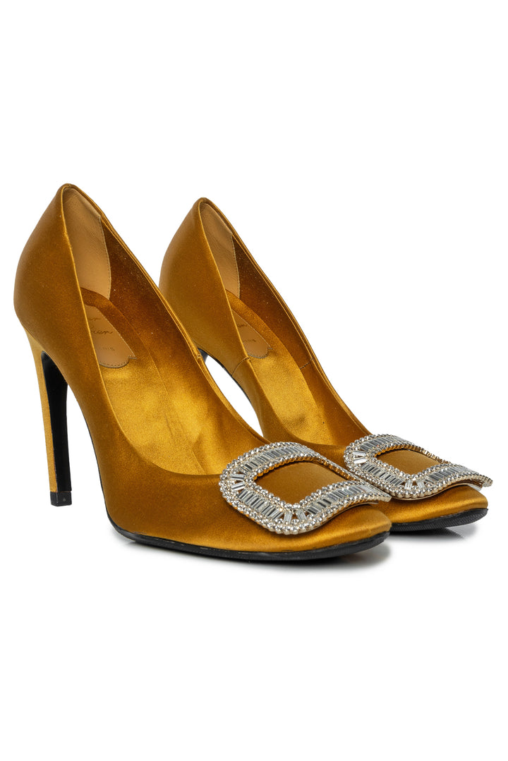 Roger Vivier Size 37 Limelight Crystal Buckle Satin Pumps