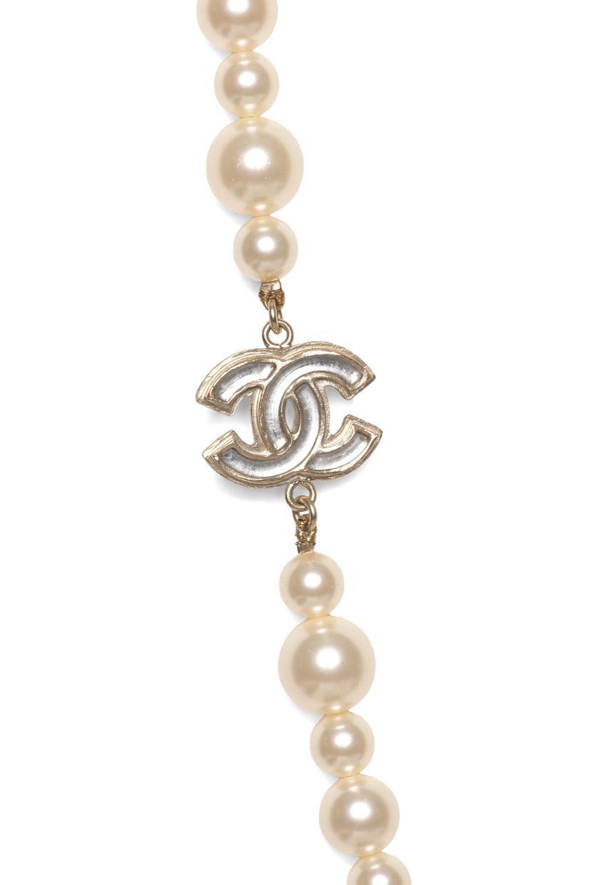 Chanel 2012 Two-Tone CC & Faux Pearl Beaded Necklace