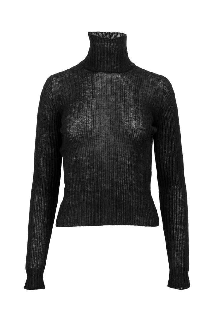 Saint Laurent Size M 2023 Sheer Ribbed Turtleneck Long Sleeve Tops