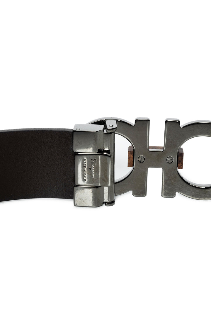 Ferragamo Size 38 Men's Gancini Wood Bit Reversible Belt