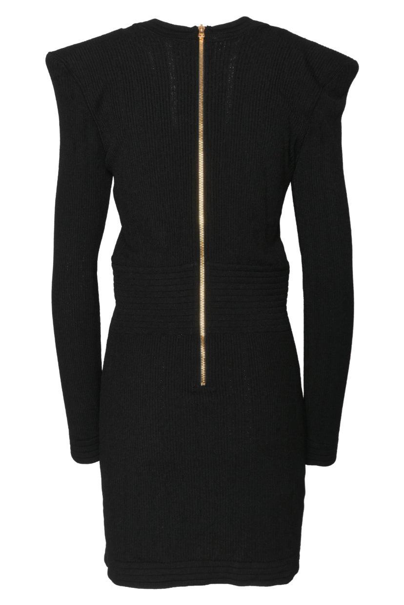Balmain Size 42 Button Detail Ribbed Knit Dress