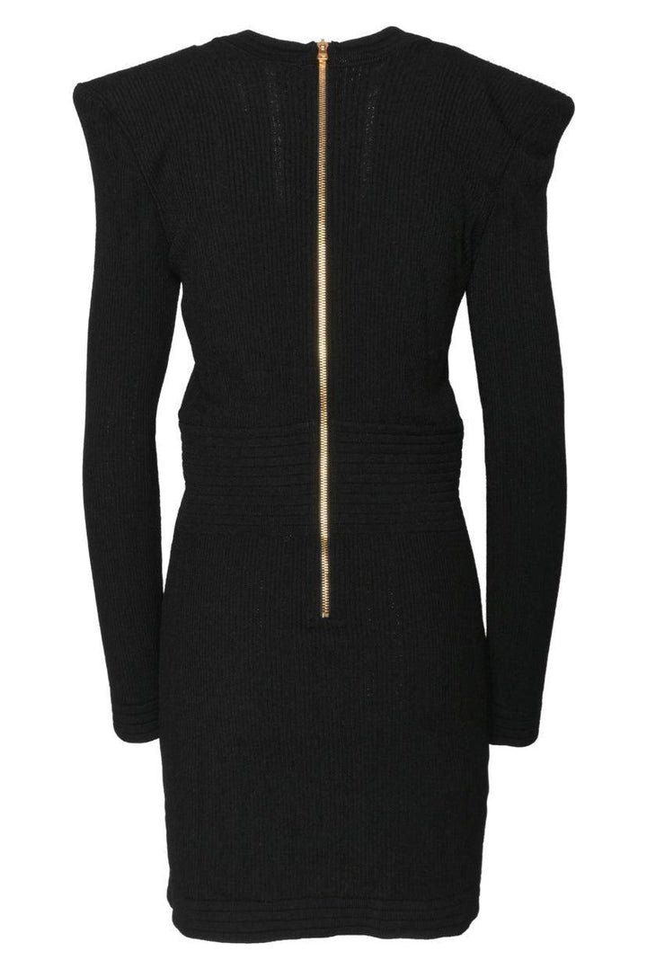 Balmain Size 42 Button Detail Ribbed Knit Dress