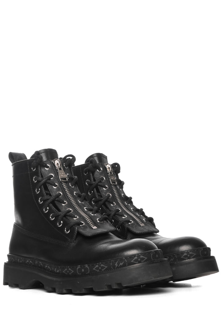 Men's Size 7.5 Louis Vuitton x Fragment Monogram Canvas & Leather Combat Boots