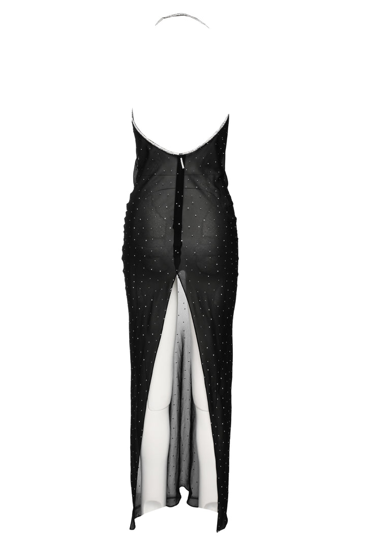 Nue Studio Size 38 Crystal Embellished Sheer Halter Dress