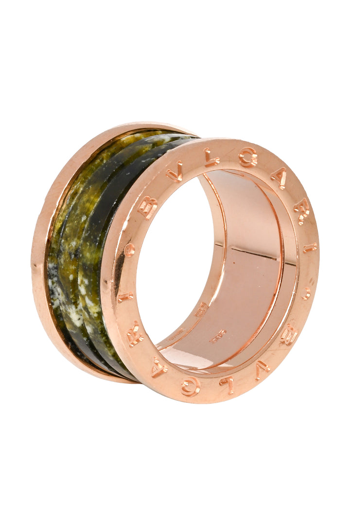 Bvlgari Size 7.5 18K Rose Gold & Green Marble B.zero1 Four-Band Ring