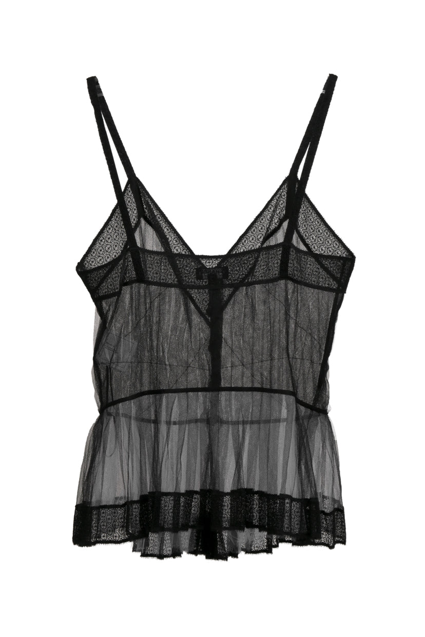 Chanel Size 36 Pleated Mesh Sheer Tank Top
