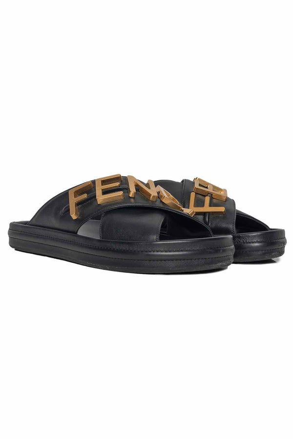 Fendi Size 40 Logo Leather Crossover Sandals