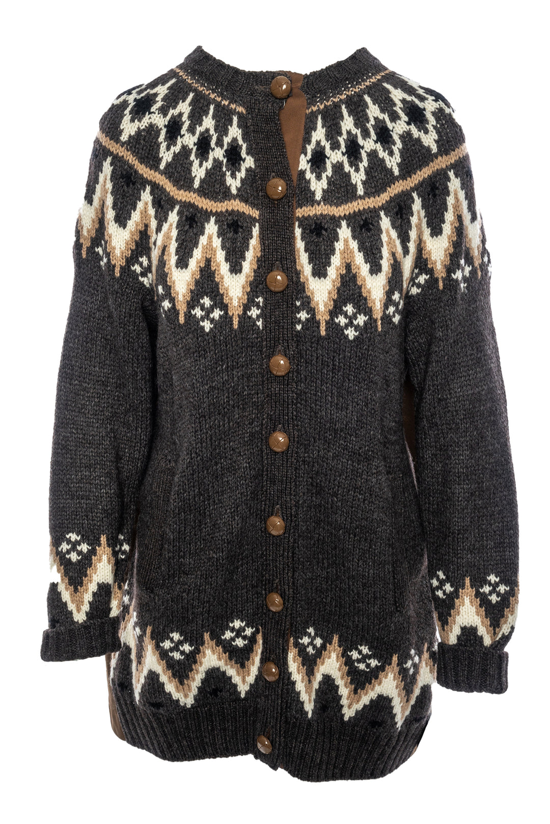 Sacai Size 3 Wool Cotton Blend Fair Isle Cardigan