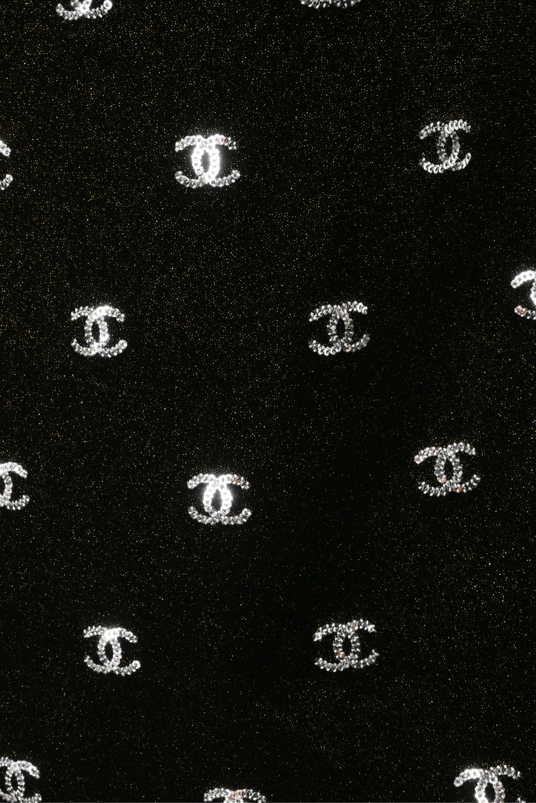 Chanel Size 4 Sequin CC Logo Metallic Velvet Half Zip Short Sleeve Tops