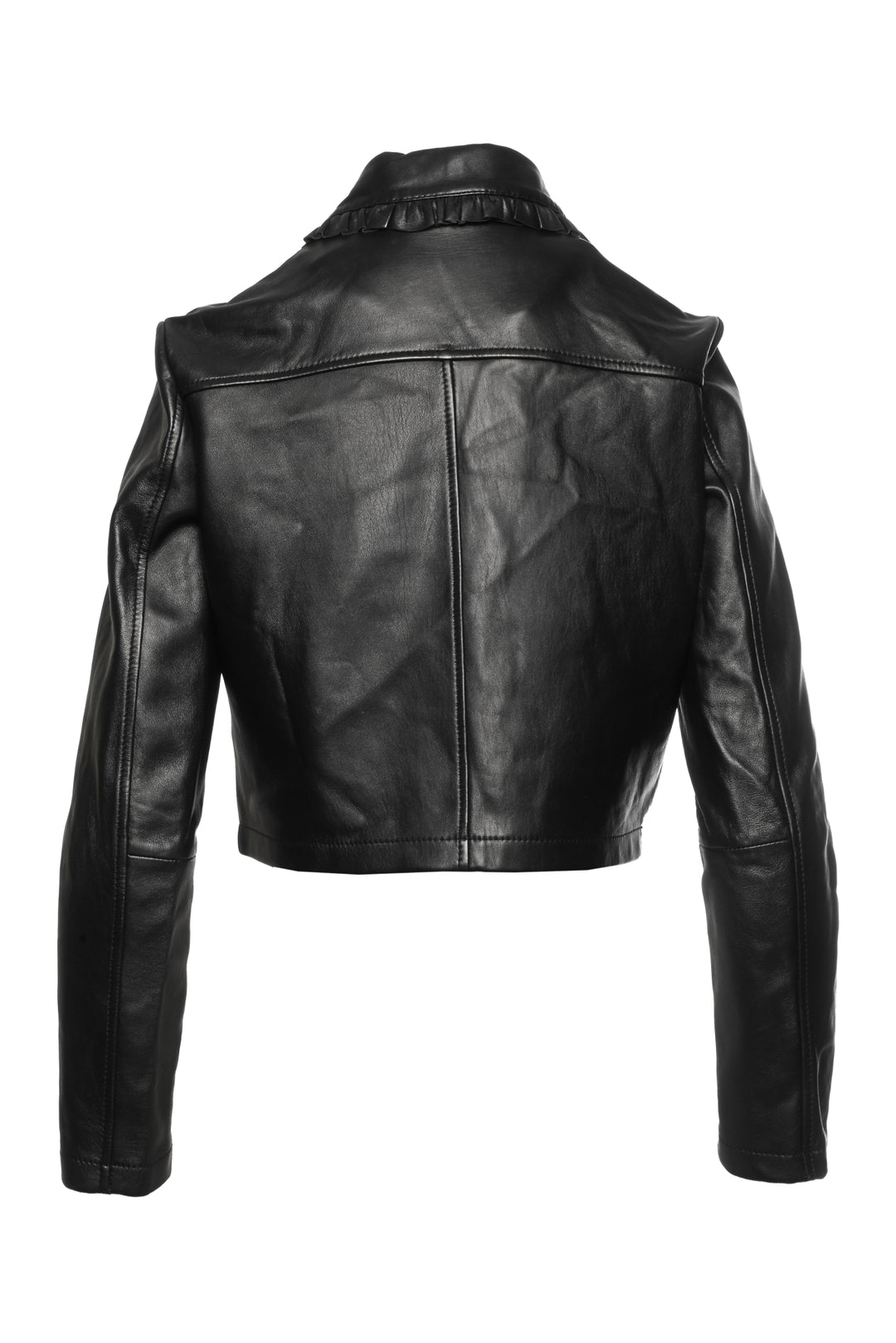 maje Size 40 Ruffle Trim Leather Jacket