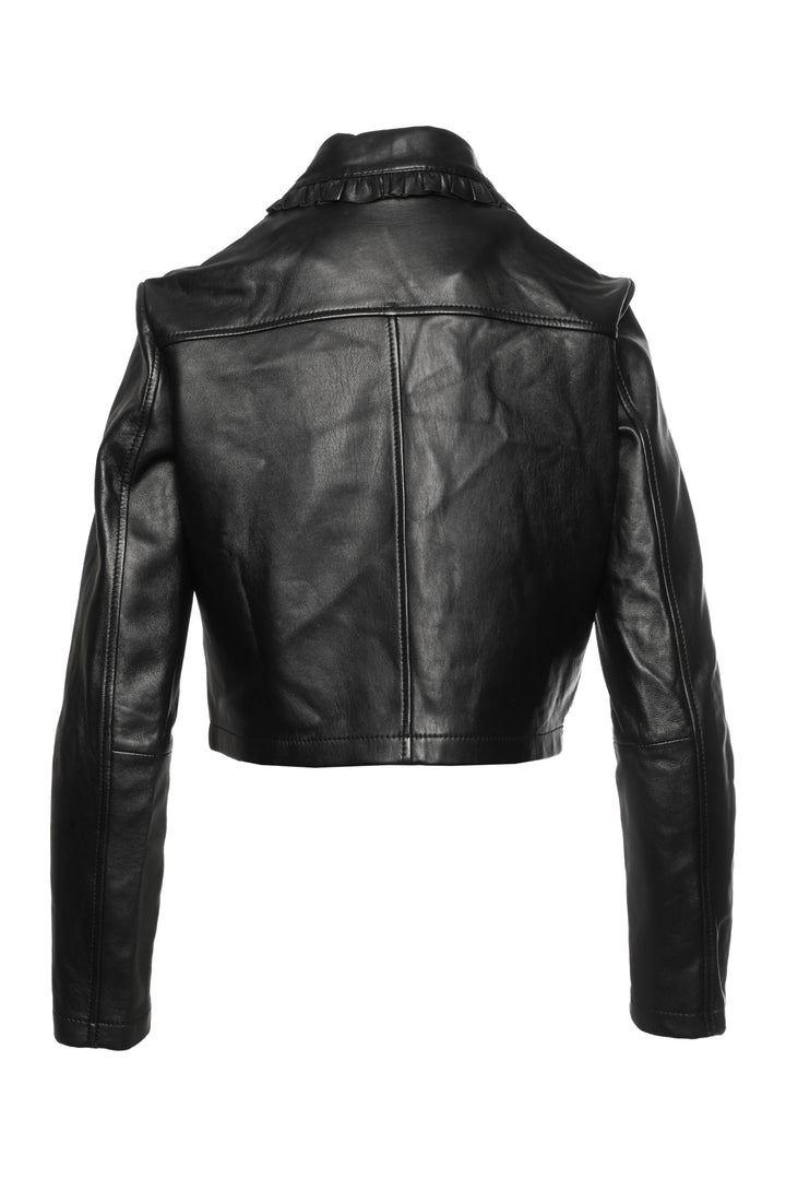 maje Size 40 Ruffle Trim Leather Jacket