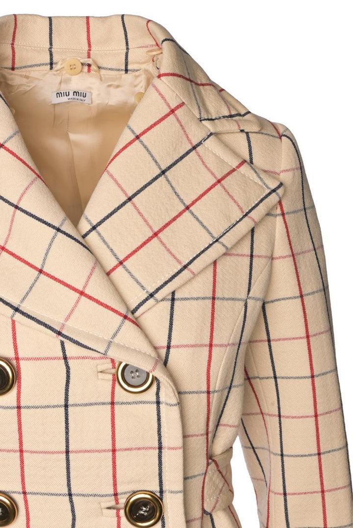 Miu Miu Size 40 2016 Guipure Lace-Trimmed Check Wool Coat