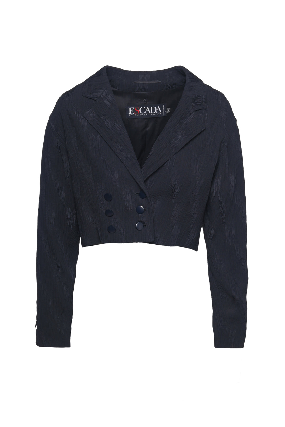 Escada Size 34 Vintage Ruched Double Breasted Cropped Blazer