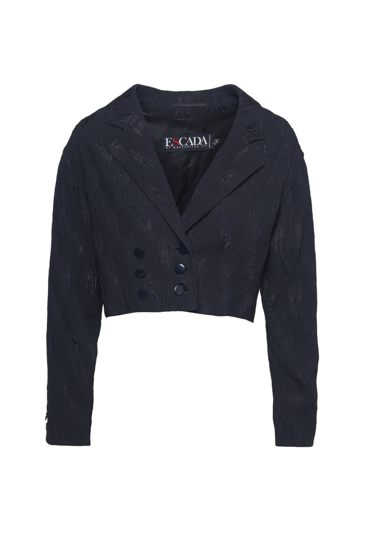 Escada Size 34 Vintage Ruched Double Breasted Cropped Blazer