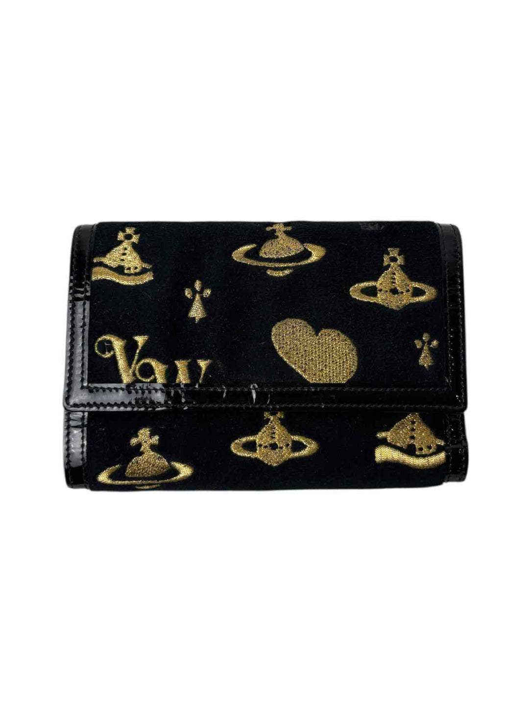 Vivienne Westwood Embroidered Logo Velvet & Leather Wallet
