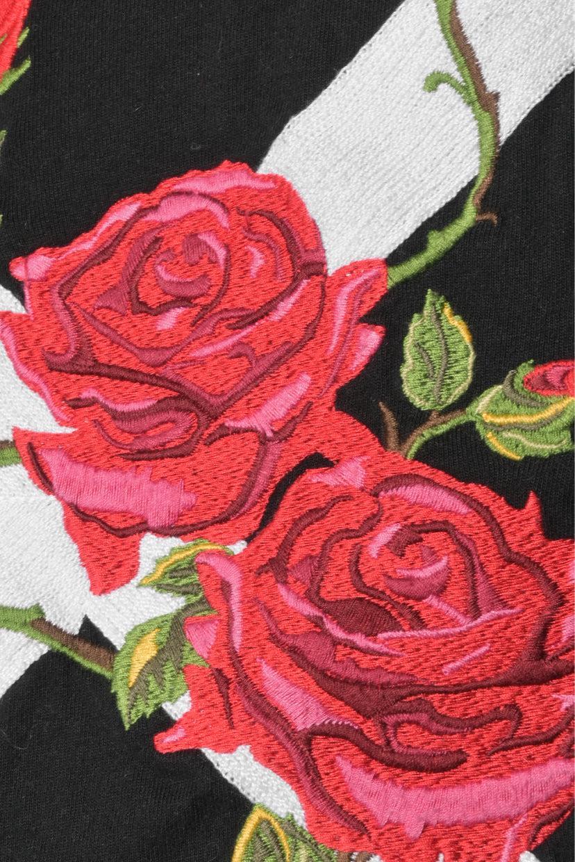 Off White Size XXS Rose Diagonal Embroidered Long Sleeve T-Shirt