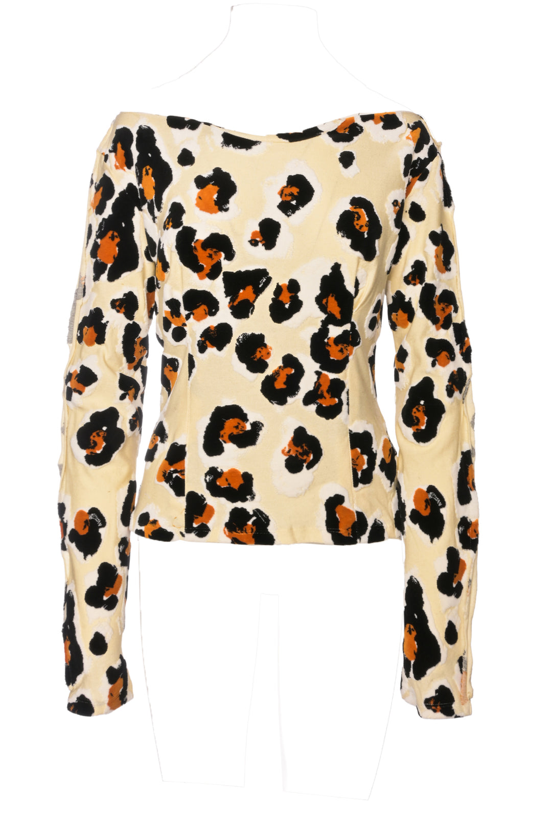 Marni Size 42 Leopard-Print Off Shoulder Long Sleeve T-Shirt