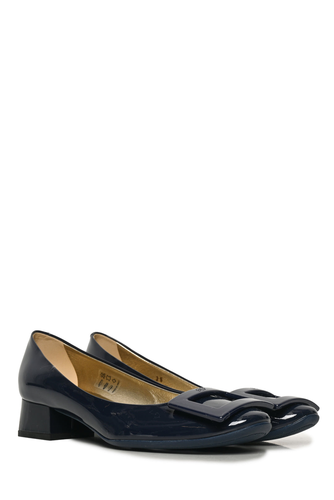 Roger Vivier Size 35 Patent Leather Buckle Block Heel Pumps